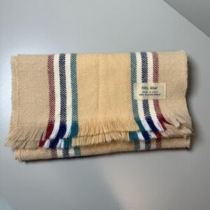 Beige 100% Wool plaid Scarf, made in USA